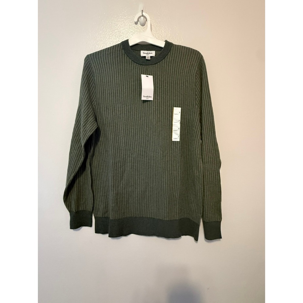 Goodfellow & Co Mens Ribbed Crewneck Sweater Olive Green Long Sleeve